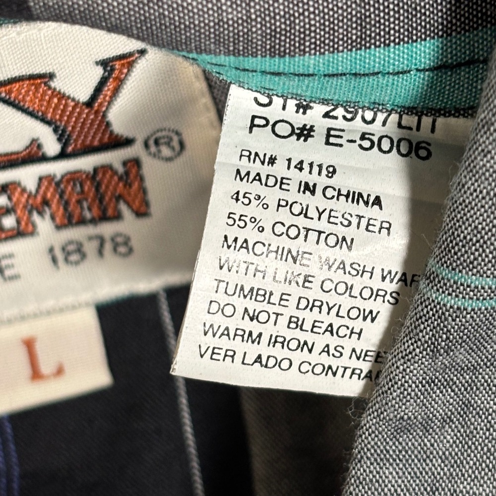 VTG Ely Cattleman Western Shirt Mens L Multi Color Teal Plaid Pearl Snap‎ Cowboy - Picture 9 of 11